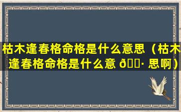 枯木逢春格命格是什么意思（枯木逢春格命格是什么意 🕷 思啊）